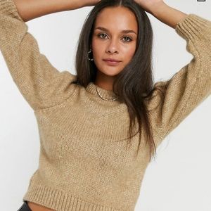 ASOS Tan/Brown Cropped Puff Sleeve sweater